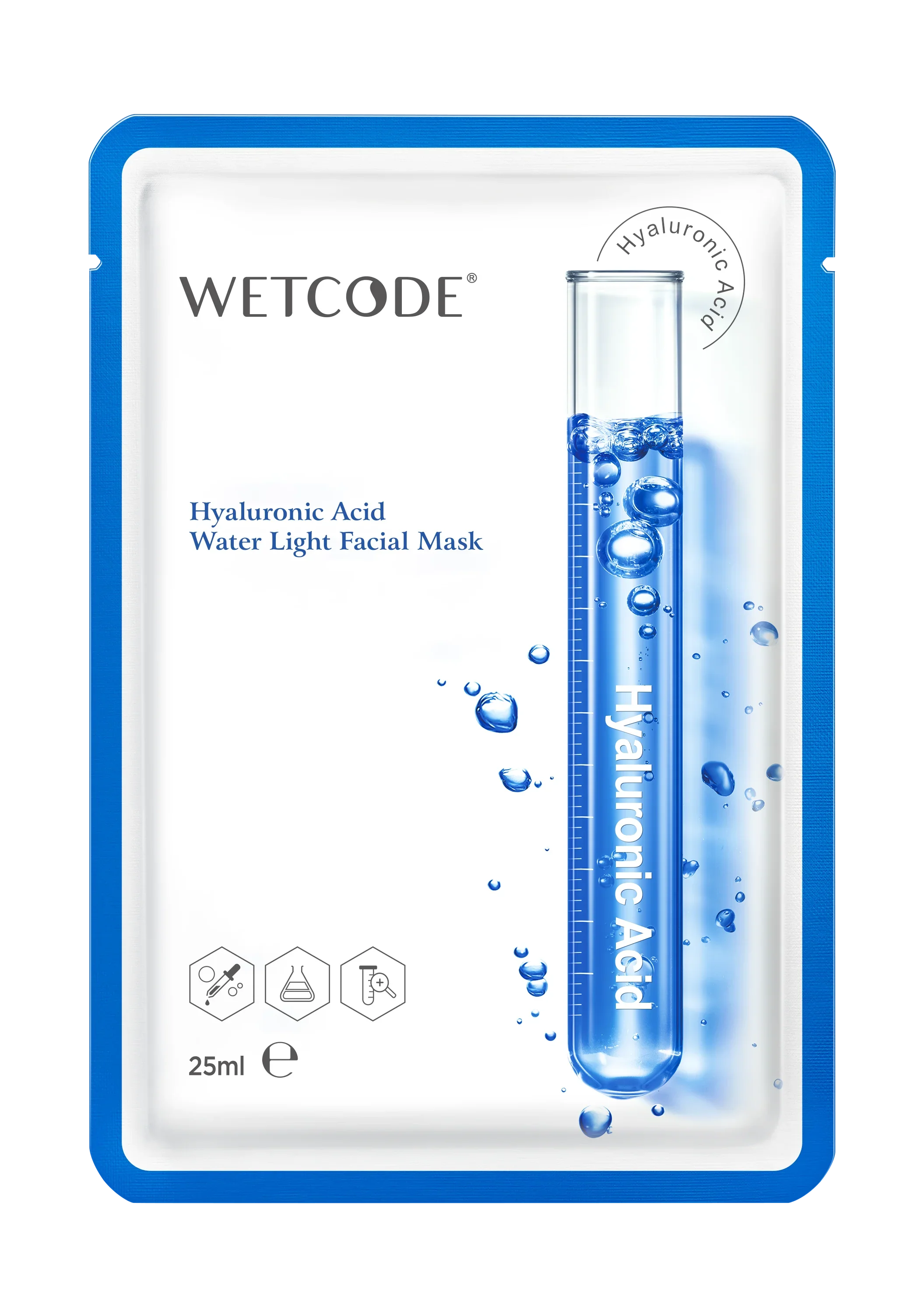 Maschera viso WETCODE Hyaluronic Acid Water Light, confezione blu e bianca, 25ml, skincare BuzzSkin